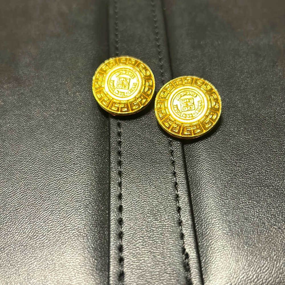 Givenchy Vintage 80s Coin Disc Iconic Logo Clip On Earring